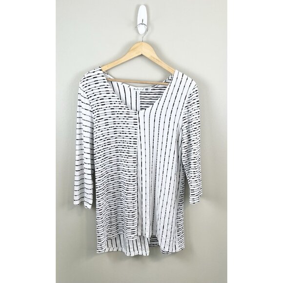 Habitat Womens Tunic Top Size Large Black White Dash Print Asymmetric Textured - Picture 1 of 7